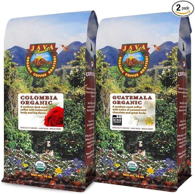 Java Planet Organic Coffee Beans Low Acid Variety Set offers a unique selection of low acid coffees sourced from Colombia and Guatemala. These single origin Arabica beans are certified organic, ensuring a high-quality and sustainable product.