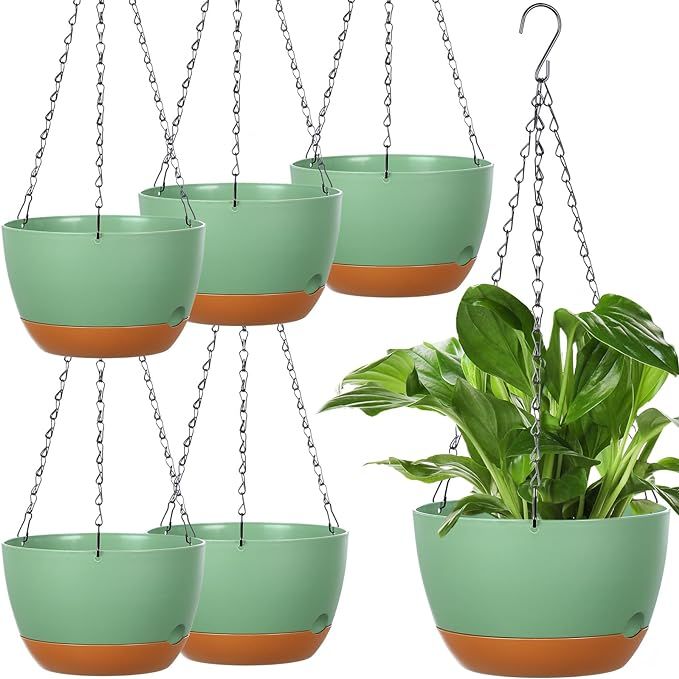 The 6 Pcs 8 Inch Hanging Planters are a set of six green hanging planters designed for both indoor and outdoor use. Each planter measures 8 inches in diameter, providing ample space for a variety of plants. The planters feature a sleek, modern design with a clean green finish that will complement any decor.