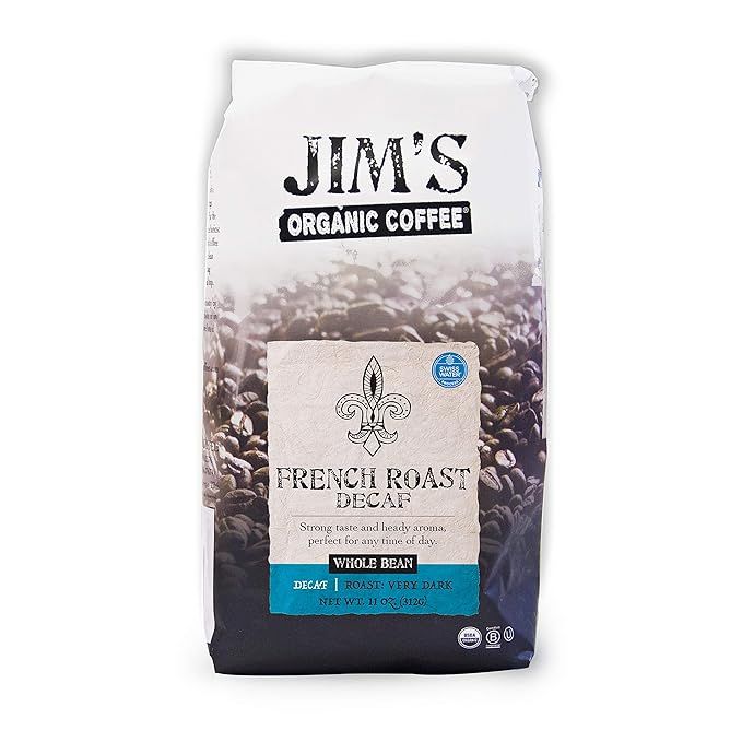 Jim’s Organic Coffee French Roast Decaf is a dark roast whole bean coffee with a rich, bold flavor. It is made with organic, Fair Trade Certified coffee beans that have been Swiss Water Processed to remove caffeine while preserving the coffee's natural flavors.