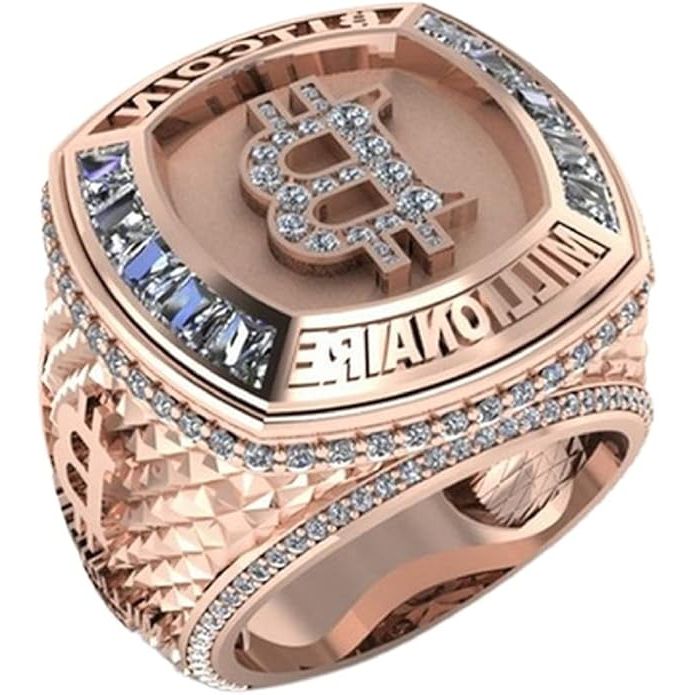 Bitcoin Ring, Bitcoin Sign Ring for Men, Rose Gold Bitcoin Symbol Ring Bitcoin Jewelry, Iced Out Bitcoin Money Ring Hip Hop Bitcoin Band Ring Rapper Punk Rock Bitcoin Ring -s image