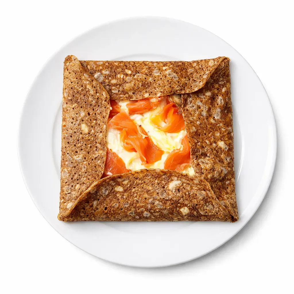 The Smoked Salmon and Goat Cheese Buckwheat Galette is a sophisticated, gluten-free dish that features a savory buckwheat crepe filled with creamy goat cheese, delicate slices of smoked salmon, and fresh herbs. This dish is perfect as a light lunch or elegant appetizer, showcasing a wonderful combination of flavors and textures.