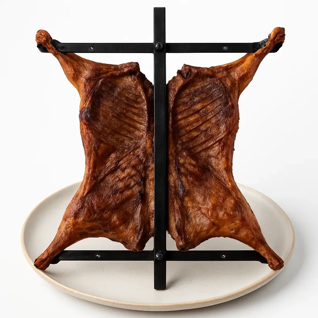 Immerse yourself in the rich culinary traditions of Argentina with Cabrito a la Cruz, a delectable dish that originates from Santiago del Estero, featuring goat cooked over an open fire, highlighting rustic flavors.