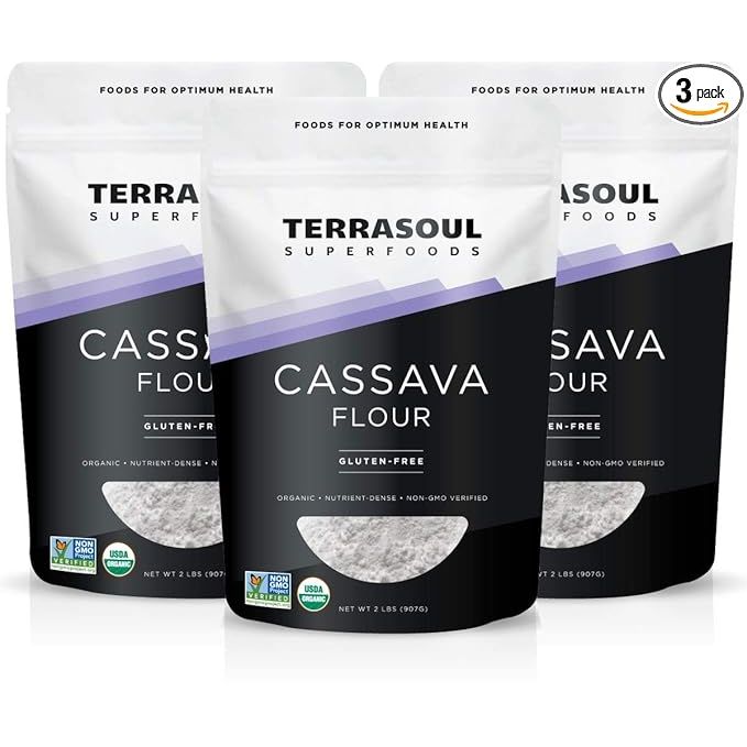 Terrasoul Superfoods Organic Cassava Flour is a gluten-free alternative to traditional wheat flour. It is made from the dried and ground root of the cassava plant, also known as yuca. This flour has a smooth texture and can be used in a variety of baked goods, such as bread, cookies, and pancakes.