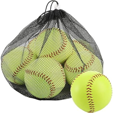 The Tebery 6 Pack Sports Practice Softballs are 12-inch official size and weight slowpitch softballs that are ideal for games, practice, and training. These softballs are unmarked and have a leather cover, providing excellent durability and performance on the field.