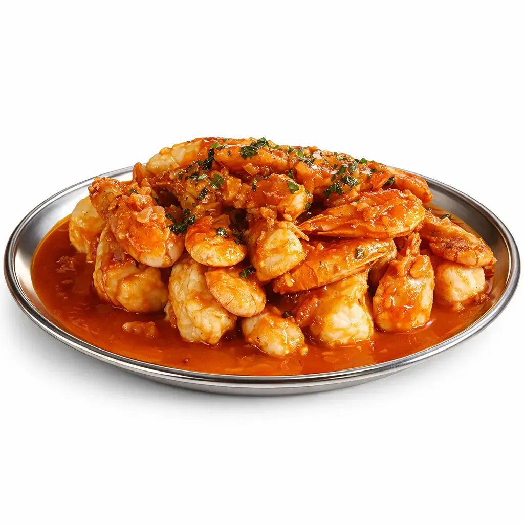 A classic French dish featuring tender monkfish and shrimp in a rich tomato-based sauce, perfect for any meal.