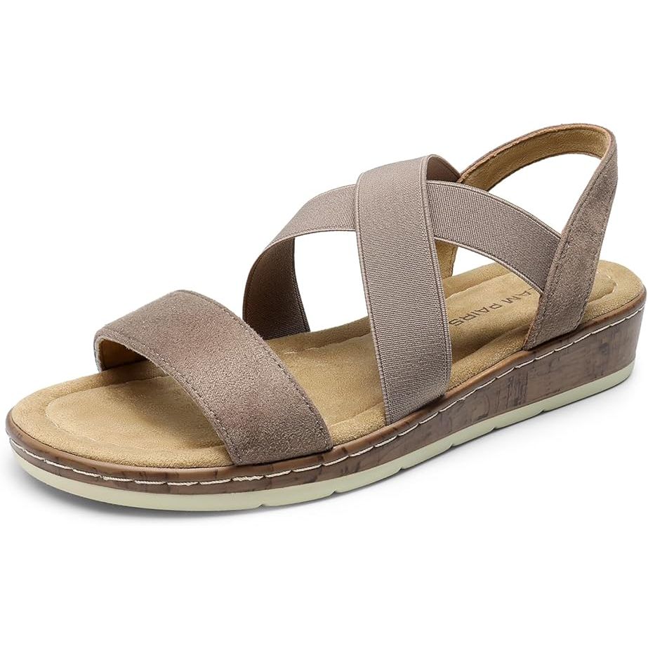 DREAM PAIRS Women's Summer Dressy Low Wedge Heels Comfortable Slip on Casual Flat Sandals for Walking Vacation image
