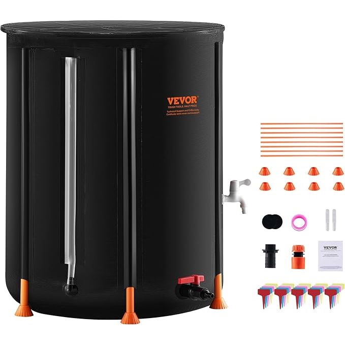 The VEVOR Collapsible Rain Barrel is a 66 gallon/250 liter portable rain water collection system designed to help you catch and store rainwater for your garden. Made from durable PVC material, this rain barrel is lightweight and easy to move around, making it convenient for use in different areas of your outdoor space.