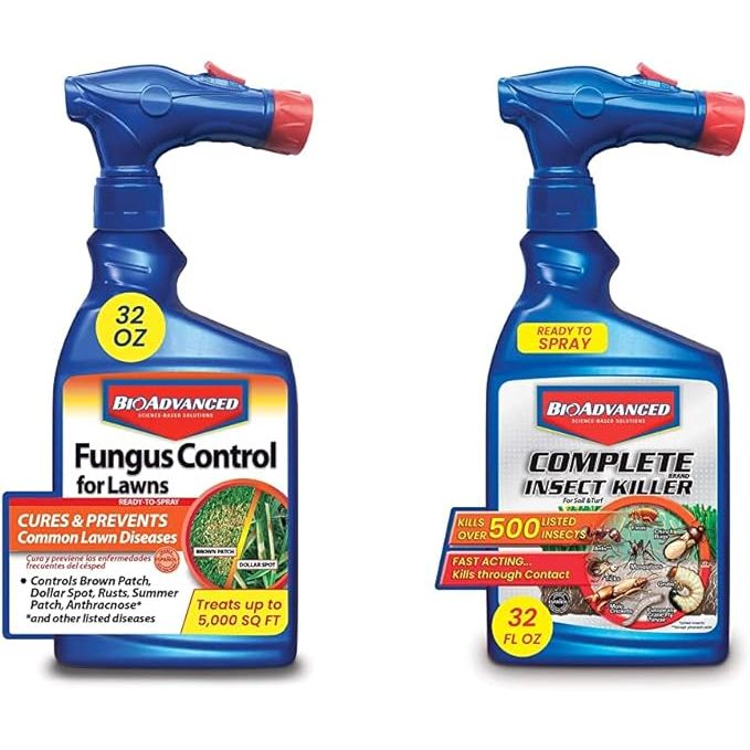 BIOADVANCED Fungus Control for Lawns Bundled with Complete Insect Killer is a convenient and effective solution for controlling fungus and insect pests in your lawn. The product comes in a 32oz ready-to-spray bottle, making it easy to apply to your lawn without the need for mixing or measuring.

The fungus control formula helps prevent and control common lawn diseases such as dollar spot, brown patch, and rust. It works by targeting and eliminating the fungus at the source, helping to keep your lawn healthy and disease-free. The insect killer formula targets a wide range of common lawn pests, including ants, fleas, ticks, and mosquitoes, providing comprehensive protection for your lawn.

Using a combination of both fungus control and insect killer in one product can help save you time and money by effectively treating multiple lawn issues with just one application. The easy-to-use spray bottle allows for quick and efficient coverage of your lawn, making it a convenient option for homeowners looking to maintain a healthy and pest-free yard. Description by ChatGPT.