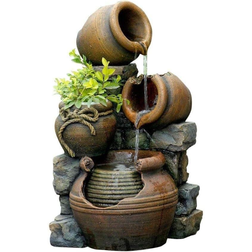 The Jeco FCL055 Multi Pots Outdoor Water Fountain is a charming addition to any outdoor space. This fountain features three tiers of cascading pots, each with a different level of water flow. The top two pots have a gentle stream of water while the bottom pot has a more robust flow, creating a relaxing and soothing ambiance in your garden or patio.