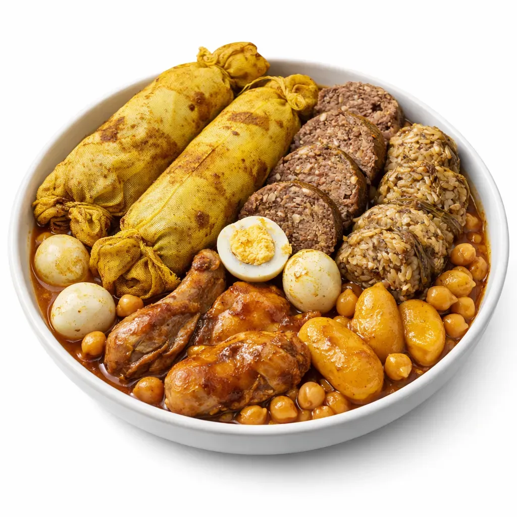 Dafina is a cherished dish in North African Jewish cuisine, traditionally prepared to enjoy on the Sabbath. This hearty and flavorful stew brings together tender veal, chickpeas, potatoes, and a delightful blend of spices for a comforting and satisfying meal. Prepare it with love and patience for an unforgettable dining experience.