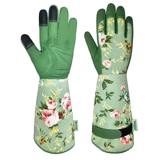 The WANCHI Gardening Gloves are designed specifically for women, offering a durable and comfortable option for gardening and yard work. These gloves are made of leather, providing protection and durability while still allowing for flexibility and ease of movement.