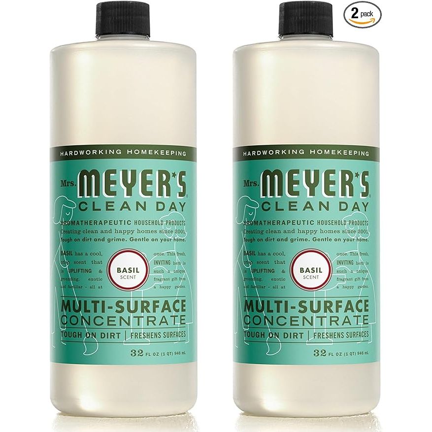 Mrs. Meyer's Clean Day Multi-Surface Cleaner Concentrate is a versatile and eco-friendly cleaning solution that can be used to clean floors, tile, and counters. This concentrated formula comes in a pack of 2 bottles, each containing 32 fluid ounces of product.