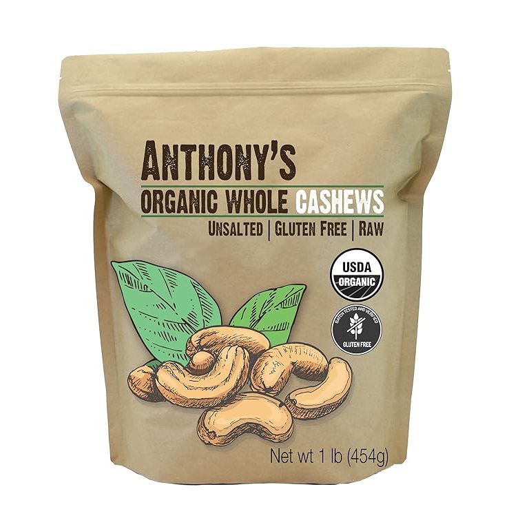 Anthony's Organic Whole Cashews are a high-quality nut product that comes in a 1 lb package. These cashews are raw, unsalted, and gluten-free, making them a healthy and versatile snack option. They are certified organic, meaning they are free from pesticides and harmful chemicals, and are grown in a sustainable and eco-friendly manner.