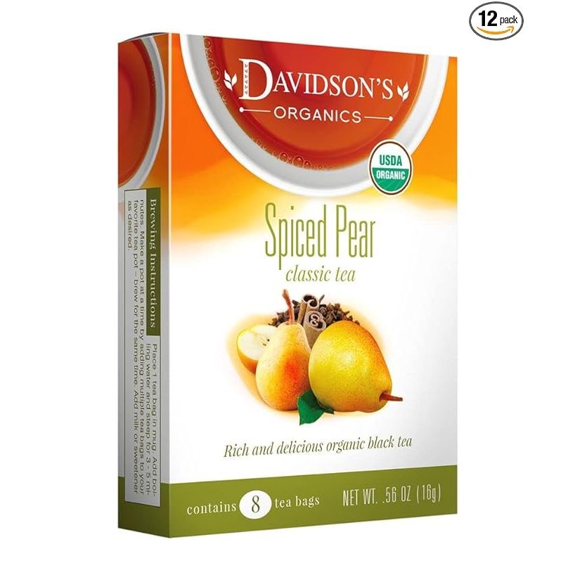 Davidson's Spiced Pear tea is a delightful blend that combines the sweet and juicy essence of pears with aromatic spices, all on a base of high-quality organic black tea. This full-bodied brew is reminiscent of freshly-baked pear pie, making it the perfect choice for tea enthusiasts looking for a comforting and flavorful cup.