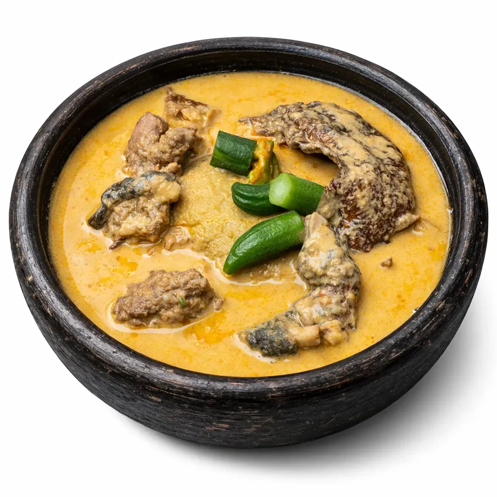 A delightful and savory Egusi Soup from Ghana, known for its thick, creamy texture and hearty flavors, typically served with starchy sides like fufu or rice.