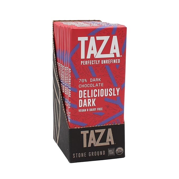 Taza Chocolate Organic Amaze Bar is a deliciously dark chocolate bar made with 70% stone ground cacao beans. This rich and velvety chocolate is perfect for indulging in a sweet treat that is also ethically sourced and organic. Each bar weighs 2.5 ounces and comes in a pack of 10, making it great for sharing or enjoying on your own.