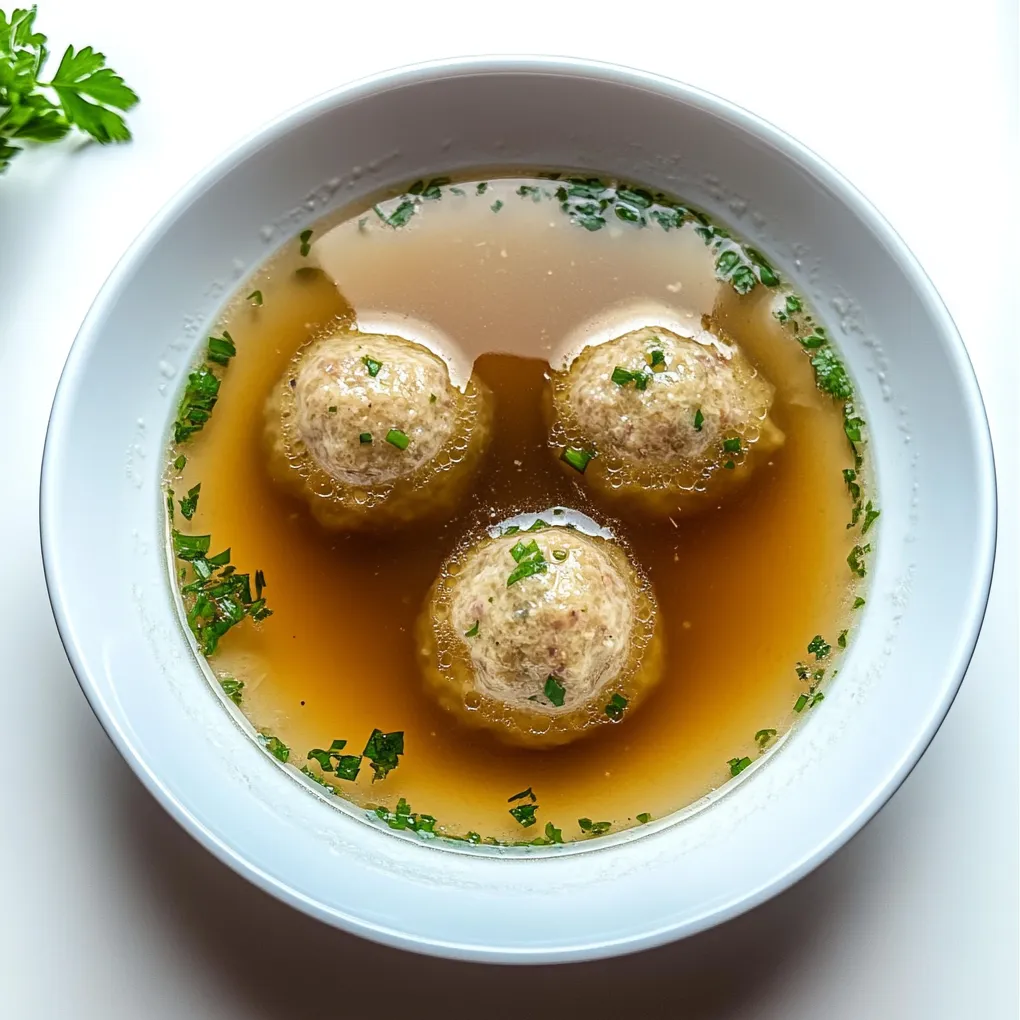 Leberknödel is a traditional German dish, particularly popular in Bavaria, consisting of hearty liver dumplings served in a rich and aromatic broth. These dumplings are made from a mixture of ground liver (typically beef or pork), bread crumbs, eggs, onions, and a blend of herbs such as parsley and marjoram. They are seasoned with salt, pepper, and other spices, then formed into balls and poached until cooked through. The dish can be enjoyed as a warming appetizer or a light meal, especially during colder months, and they are often accompanied by a sprinkling of fresh herbs or served with a side of sauerkraut or potatoes for a more filling experience.