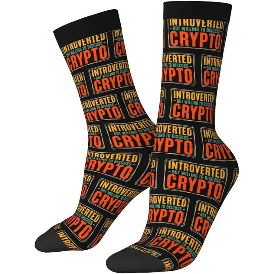 The Introverted But Willing To Discuss Crypto Crypto Socks are a fun and unique gift idea for men and women who are interested in cryptocurrencies. These crew socks feature a playful design that combines the worlds of introversion and crypto, making them a great conversation starter for crypto enthusiasts.