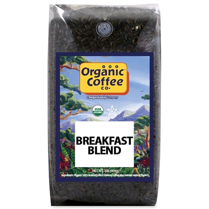 The Organic Coffee Co. Whole Bean Coffee - Breakfast Blend is a 2lb bag of medium-roasted coffee beans that are certified USDA organic. This breakfast blend is specially crafted to provide a smooth and well-balanced flavor that is perfect for starting your day.