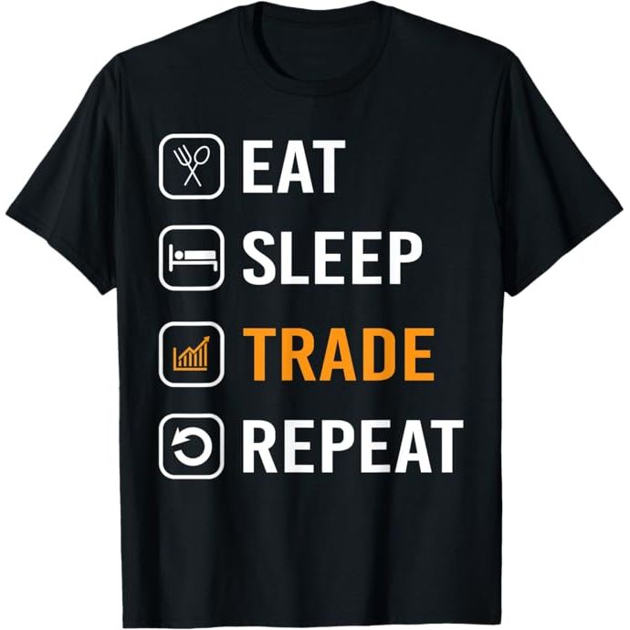 The Eat Sleep Trade Repeat Funny Altcoin T-Shirt is a humorous design for cryptocurrency enthusiasts. The shirt features the slogan "Eat Sleep Trade Repeat" along with a playful graphic of various altcoin symbols. This shirt is perfect for anyone involved in the world of cryptocurrency trading or who simply enjoys a good laugh.