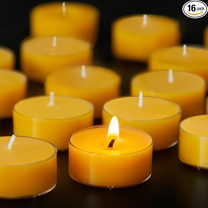 These 16pcs Natural Beeswax Tealight Candles are made from pure beeswax, giving off a pleasant honey scent when burned. Each tea light candle has a 4-hour burn time, making them ideal for use during spa sessions or yoga practices. These candles are smokeless and produce clean burning flames, creating a peaceful and relaxing atmosphere.