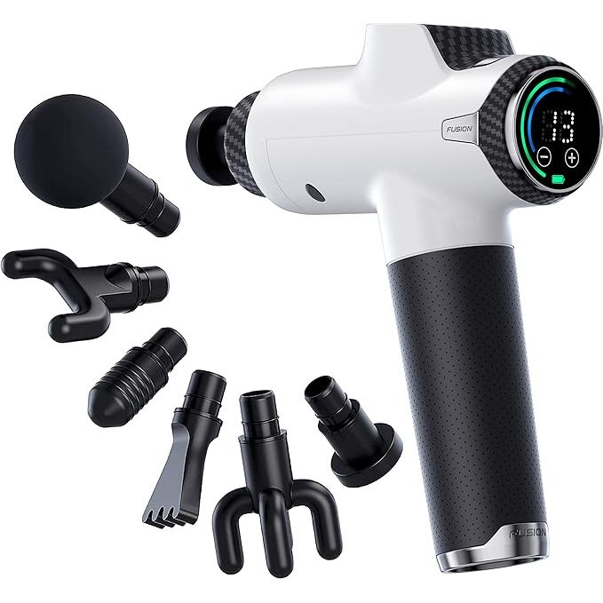 The Fusion Black massage gun is the ultimate solution for athletes seeking embarrassment-free and hassle-free pain relief. With a comfortable 12-degree handle and a whisper-quiet brushless motor, this massage gun offers therapy-level massage without the noise commonly found in cheap percussion massage guns.