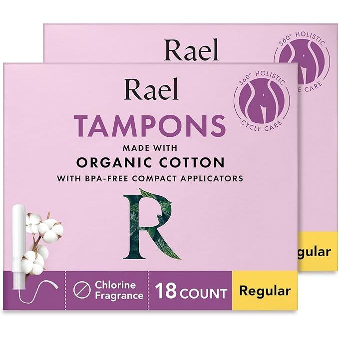 Rael Tampons are compact applicator tampons made with organic cotton, designed for regular absorbency. These tampons are BPA-free and chlorine-free, providing a safer option for menstrual hygiene. The Leak Locker Technology helps prevent leaks and provide long-lasting protection during your period.