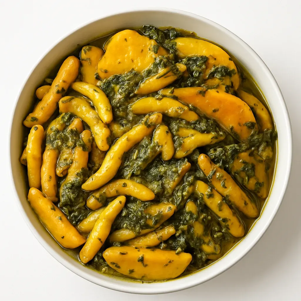 A rich, hearty stew symbolizing warmth and community spirit, Oildown is the national dish of Grenada, featuring a blend of vegetables, meats, and aromatic spices simmered in seasoned coconut milk.