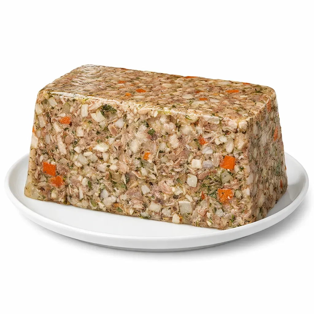 Savor the timeless flavors of Alsace with this traditional French terrine, combining slow-cooked pork with aromatic spices and tangy condiments, served chilled as a delightful appetizer.