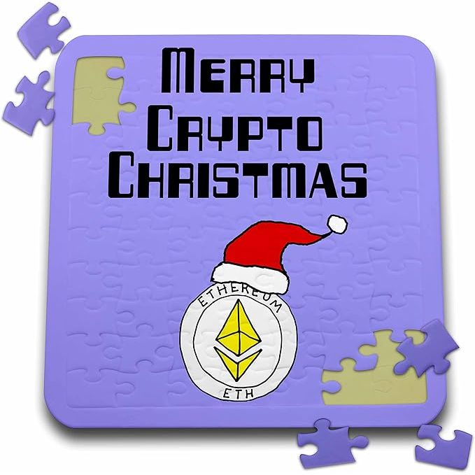 3dRose Cryptocurrency Coin Ethereum Ether Funny and Cute in Santa Hat Puzzle** is a puzzle available in the brand's online store. Its design features a fun and cute representation of the Ethereum cryptocurrency wearing a Santa Claus hat. The puzzle consists of several pieces that must be assembled to form the final image.