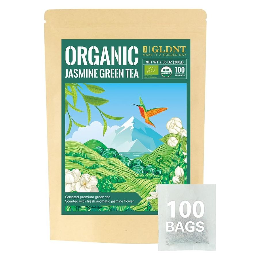 GLDNT Organic Jasmine Green Tea Bags are made from premium organic green tea leaves that are scented with jasmine flowers, giving them a delicate floral aroma and a smooth taste. Each tea bag is individually wrapped for freshness and convenience, making it easy to enjoy a cup of this fragrant and soothing beverage at any time of the day.