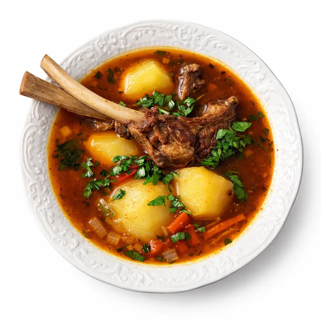 A hearty meat and vegetable soup from Central Asia, perfect for warming up on chilly days with its rich flavors and aromatic broth.