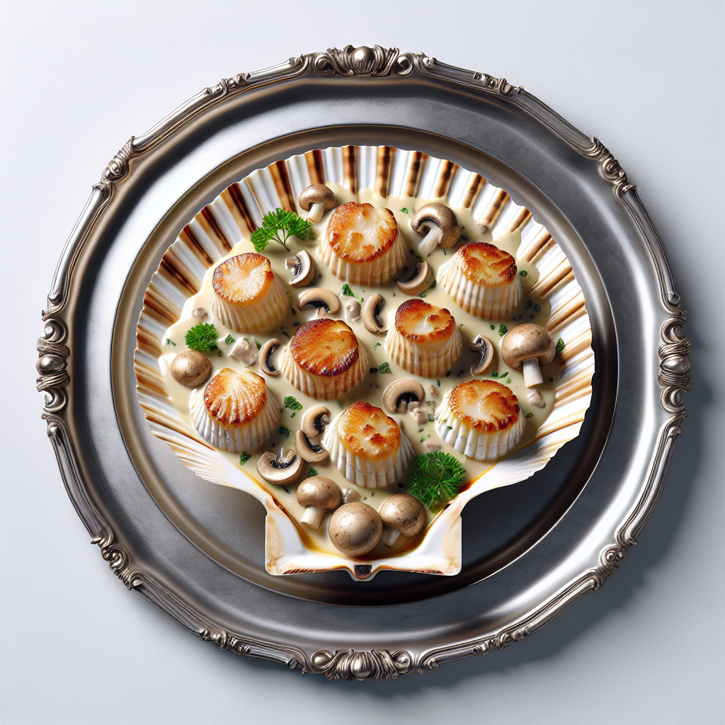 Coquilles St. Jacques is an elegant French dish featuring tender bay scallops in a rich Béchamel sauce. This refined recipe beautifully melds the flavors of creamy cheese with the delicate taste of scallops, making it an impressive choice for special occasions.