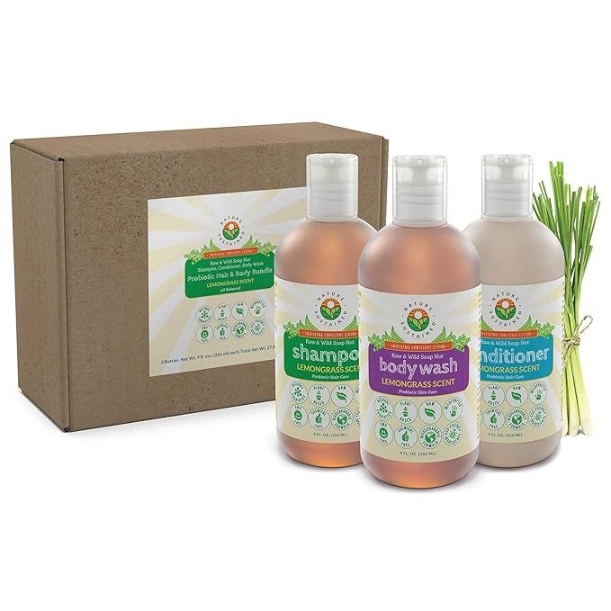 Probiotic Soapberry Shampoo, Body Wash & Conditioner [Lemongrass] is a gentle and nourishing hair and body care bundle designed specifically for sensitive and dry skin types. The set includes three 9 oz.