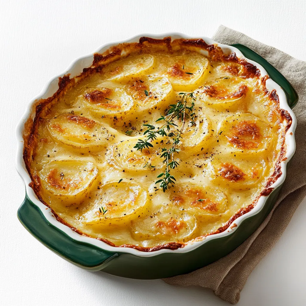 Kartoffelgratin, or creamy potato gratin with cheese, is a rich and indulgent side dish commonly found in European cuisine. It's a comforting baked casserole typically made with thinly sliced potatoes layered with a blend of creamy sauce and melted cheese, often including Gruyere or cheddar.