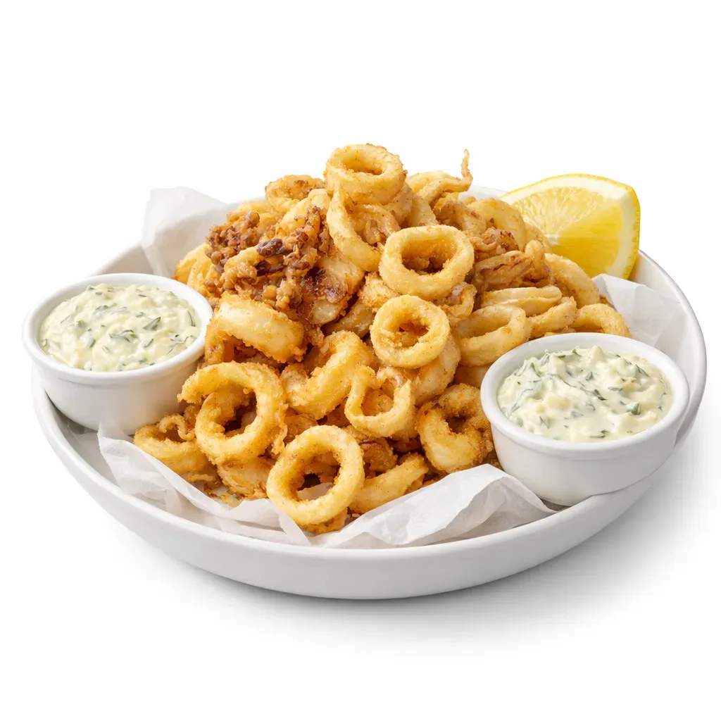 Experience the flavors of a traditional Greek taverna at home with this delectable fried calamari recipe, perfect as an appetizer or a main dish, accompanied by a refreshing mayonnaise-based sauce.