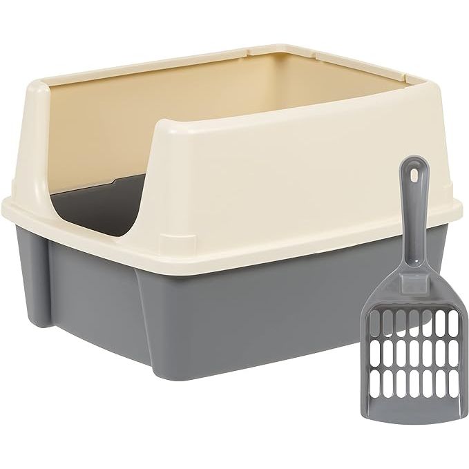 The Amazon Basics Tall Open Top Cat Litter Box is designed with high sides to provide a deep litter bed for your cat. Measuring 19 x 15 x 11.75 inches, this litter box offers plenty of space for your feline friend to comfortably eliminate.