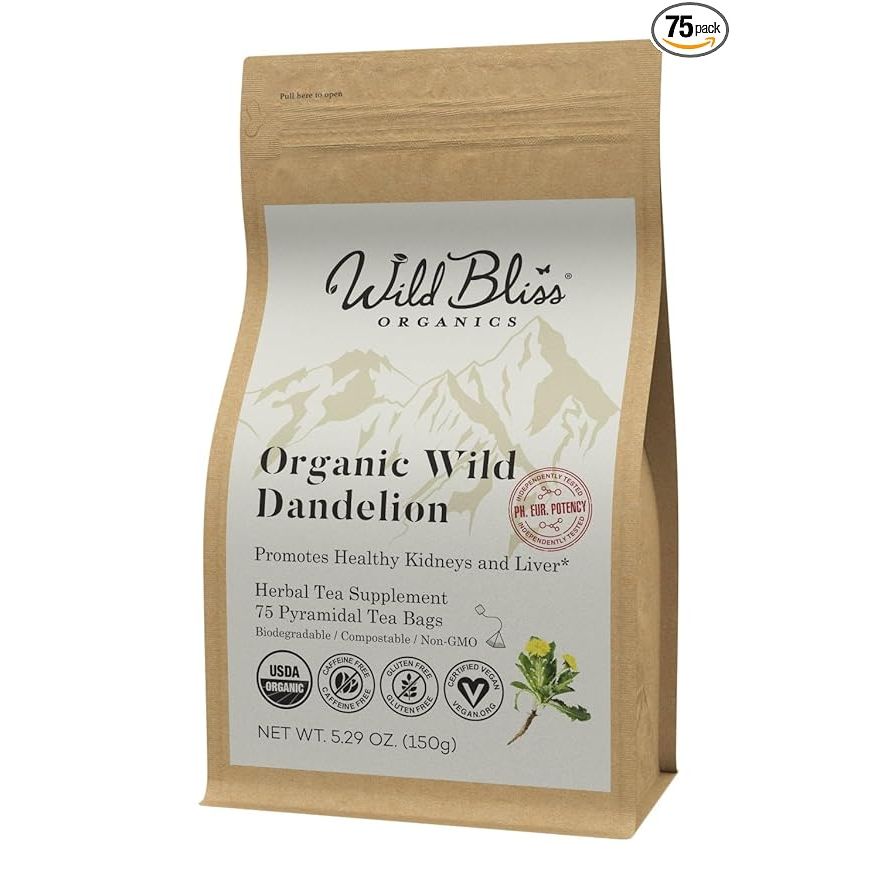 Organic Wild Raw Dandelion Root Tea is a caffeine-free herbal tea that is designed to support detoxification of the body. Made with dandelion root that is harvested from wild sources, this tea is organic and plant-based. It comes in the form of 75 tea bags, which makes it convenient and easy to incorporate into your daily routine.