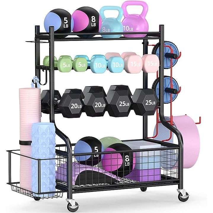 Organize all your workout equipment in one convenient place with our strength training dumbbell rack. This rack is designed to store a variety of items including dumbbells, kettlebells, yoga blocks, resistance bands, and more.