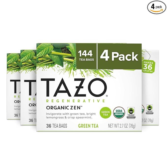 Indulge in a moment of relaxation with TAZO Regenerative Organic Zen Green Tea. This refreshing blend combines green tea, lemon verbena, spearmint, lemongrass, and natural flavors for a harmonious and calming experience. Each pack contains 36 tea bags, so you can enjoy this non-GMO and kosher certified tea throughout the day.