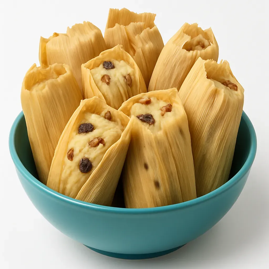 These delightful sweet tamales are filled with Sun-Maid raisins and crunchy Kirkland Signature pecans, making them a perfect treat for festive holidays like Christmas and New Year.