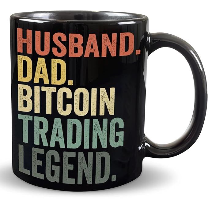 The Funny Husband Dad Bitcoin Trading Legend Coffee Mug is a perfect gift for any crypto enthusiast or trader dad. This black 11oz mug features a humorous and witty design that is sure to bring a smile to the recipient's face. The mug is made of high-quality ceramic and is both microwave and dishwasher safe, making it a practical and durable gift.