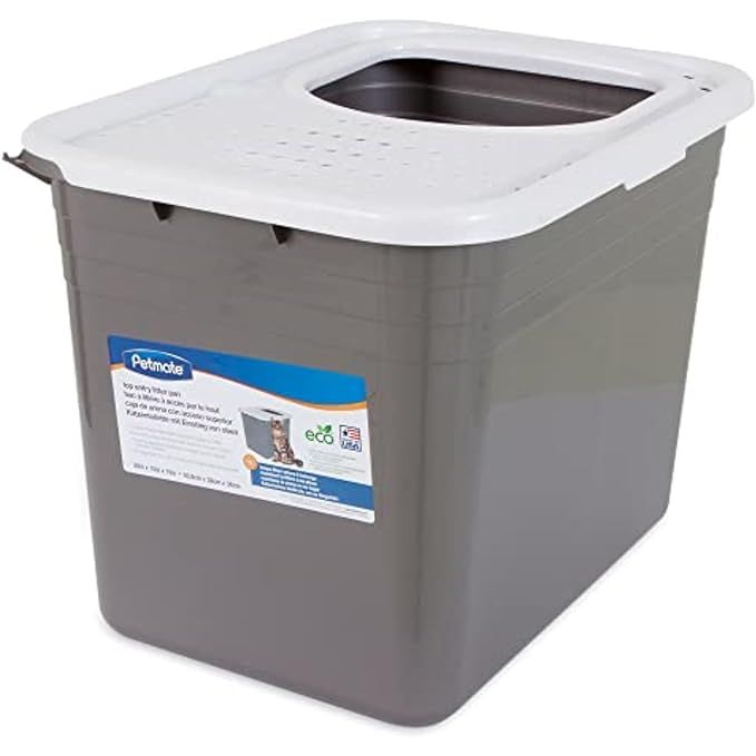 The Petmate Top Entry Litter Cat Litter Box is a unique and innovative design that helps reduce litter tracking and keeps your home cleaner. The top entry design allows your cat to climb in and out of the box, helping to contain and control litter scatter. The included filter lid helps to trap odors inside the box, keeping your home smelling fresh.