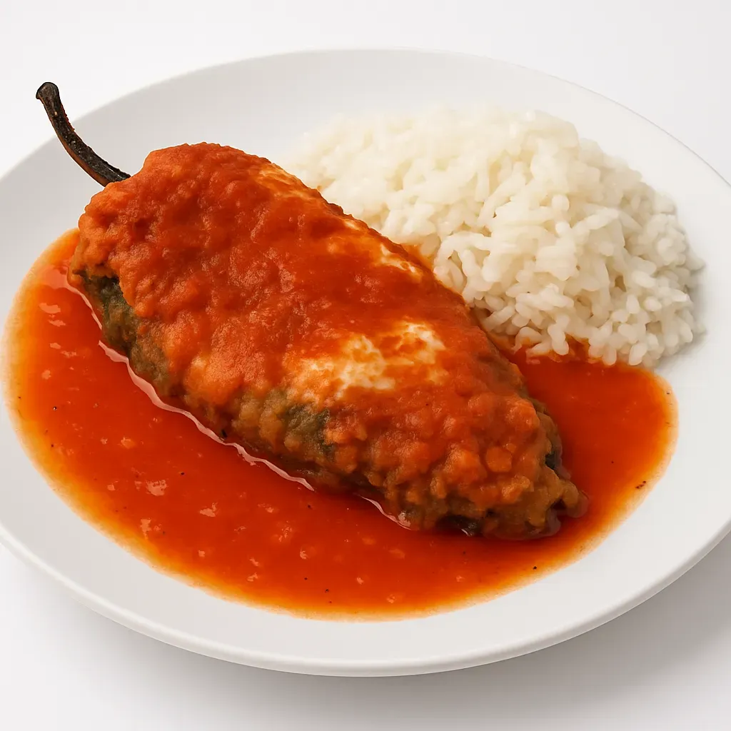 Experience authentic Sonoran flavors with these delightful cheese stuffed poblano peppers, featuring roasted peppers, gooey cheese, and a crispy batter in tomato sauce.