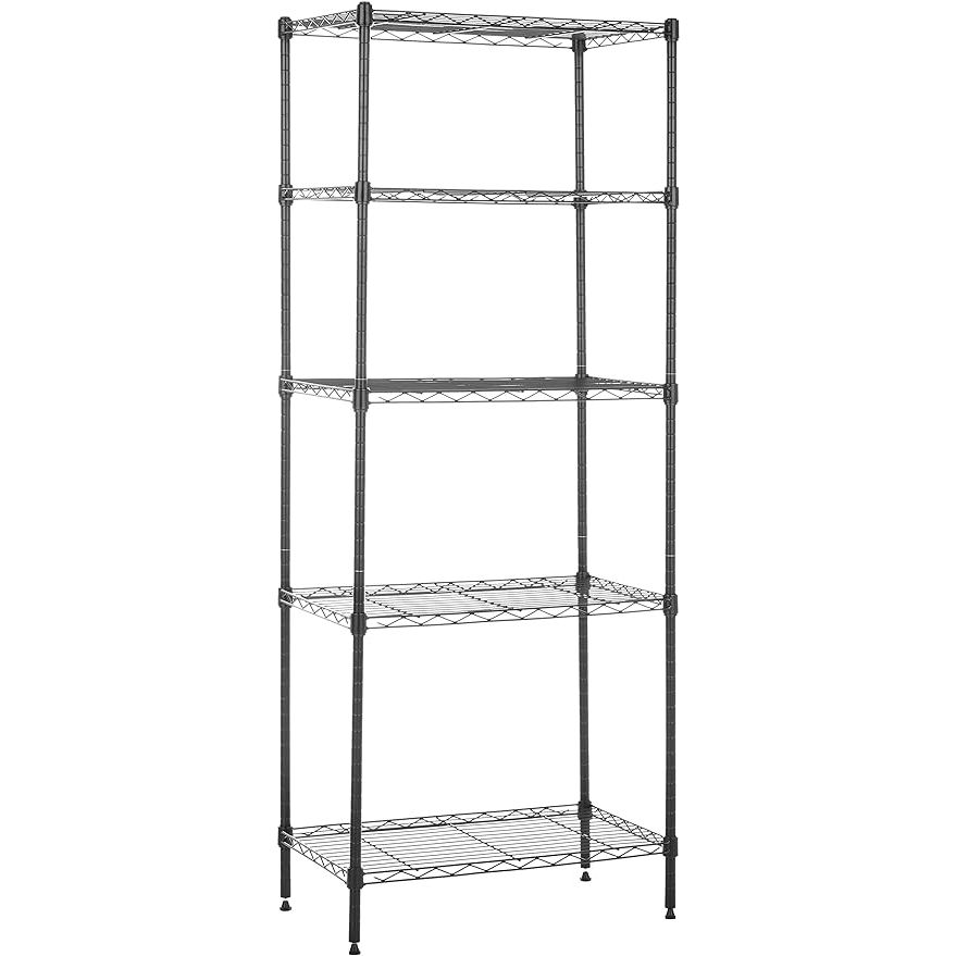 The Amazon Basics 5-Shelf Adjustable Storage Shelving Unit is a versatile and durable organizational solution for your home, garage, or office. This steel wire rack measures 13.4 inches deep, 23.2 inches wide, and 60 inches tall, providing ample storage space for your items.