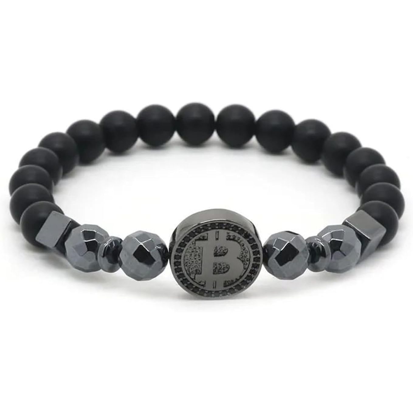 The Men Black Hematite Matte Stone Beaded Gold Plated Bitcoin Bracelet is a stylish and unique piece of jewelry that combines the trend of cryptocurrency with a sleek and modern design. The bracelet features black hematite matte stones and gold plated bitcoin charms, creating a bold and eye-catching look.