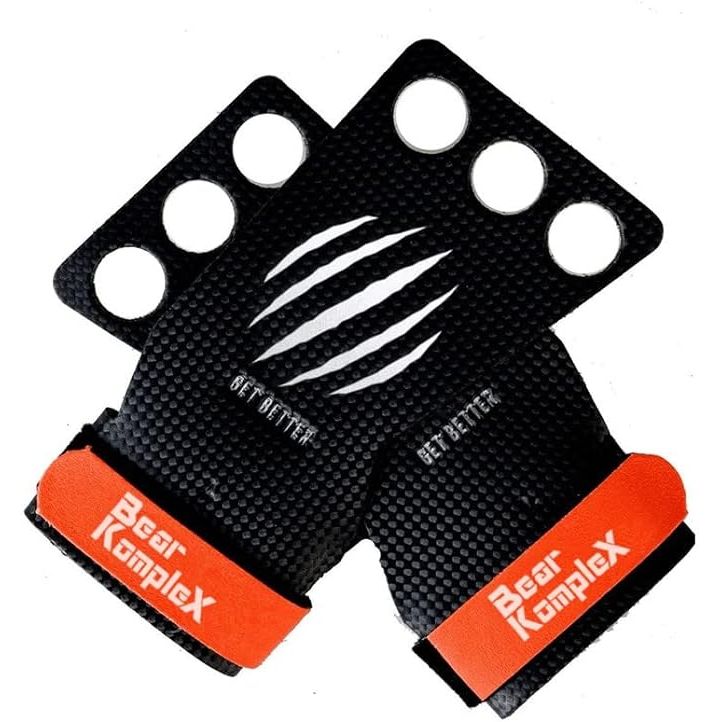 The Bear KompleX 2 and 3 Hole Carbon Hand Grips are designed for athletes looking to protect their palms during intense workouts like Crossfit, weightlifting, WOD gymnastics, and crosstraining. The grips are made of durable carbon fiber material that provides a comfortable and firm grip while also protecting your hands from rips and blisters.