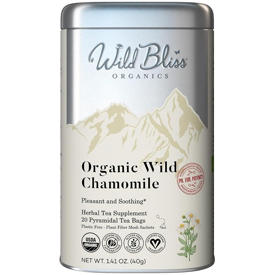 Organic Wild Chamomile Flower Tea is a caffeine-free herbal tea made from natural chamomile flowers. It is​ a soothing and calming tea with a light, floral taste. This tea is crafted from high-quality organic chamomile flowers, known for their calming properties and potential health benefits.