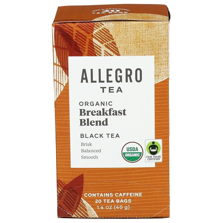 Allegro Coffee is a well-known brand specializing in organic coffee and tea products. They pride themselves on sourcing high-quality, sustainably grown ingredients to create delicious and eco-friendly beverages. 
Allegro Tea offers a variety of tea options, including their Organic Breakfast Blend.