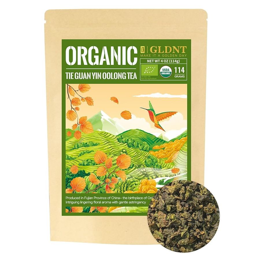 GLDNT Organic Oolong Tea Loose Leaf is sourced from Anxi, a region in Fujian province, China known for producing high-quality oolong teas. This particular variety is called Tie Guan Yin, also known as Iron Goddess of Mercy, and is grown at high altitudes in the mountains of Anxi.